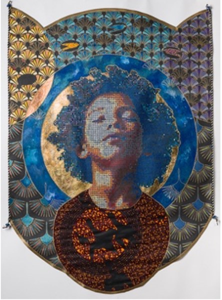 Lord of the Flight by Beatrice Lebreton — Acrylic, fabric paint, African wax fabric, gold leaf