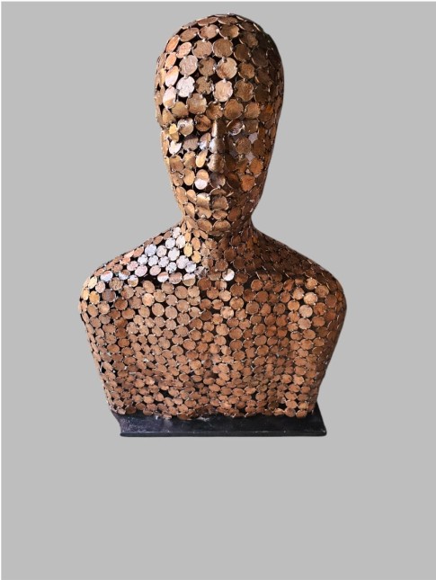 Coin Bust I by Femi Peter — Welded reclaimed coins and salvaged metal