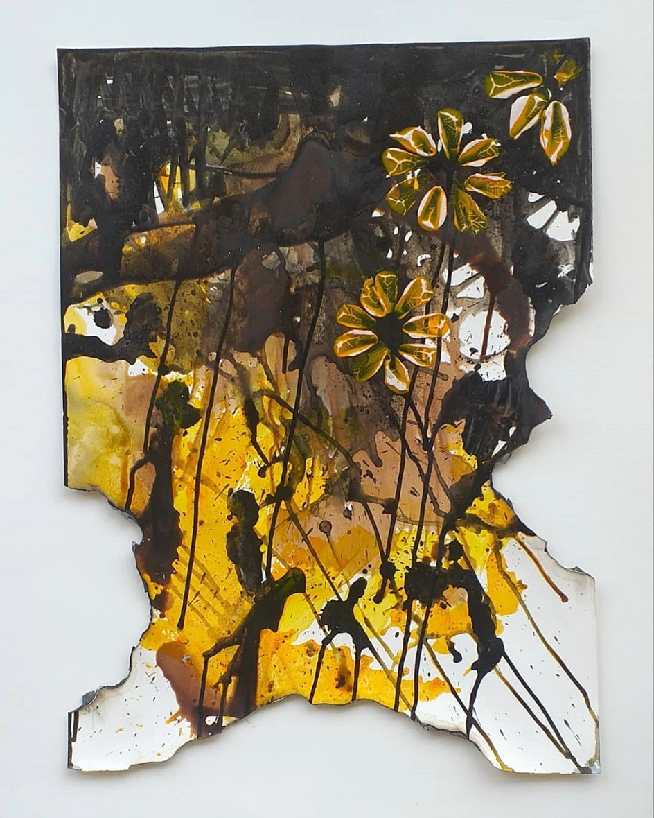 Burning Flowers by Abdulrazaq Ahmed — Mixed media on paper