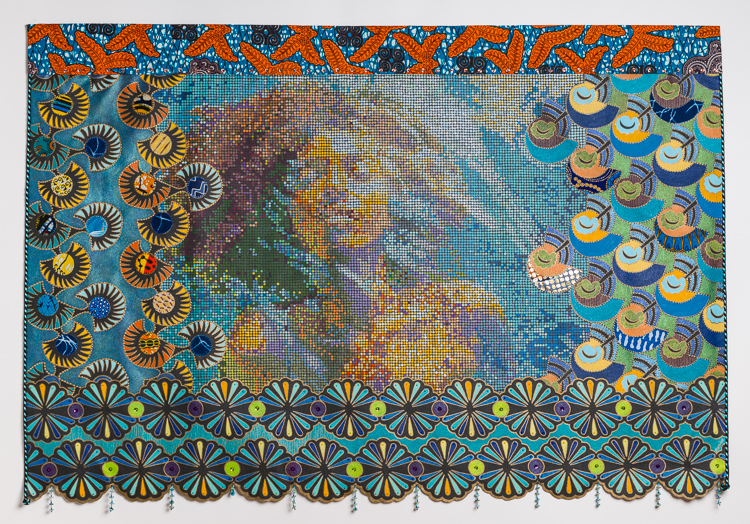 Communion: Between the Sky and the Sea by Beatrice Lebreton — Acrylic, fabric paint, African wax fabric, beads, embroidery thread