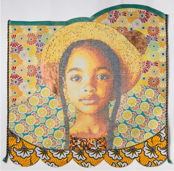 Sweet and Tangy by Beatrice Lebreton — Acrylic, gold leaf, African wax fabric, trim