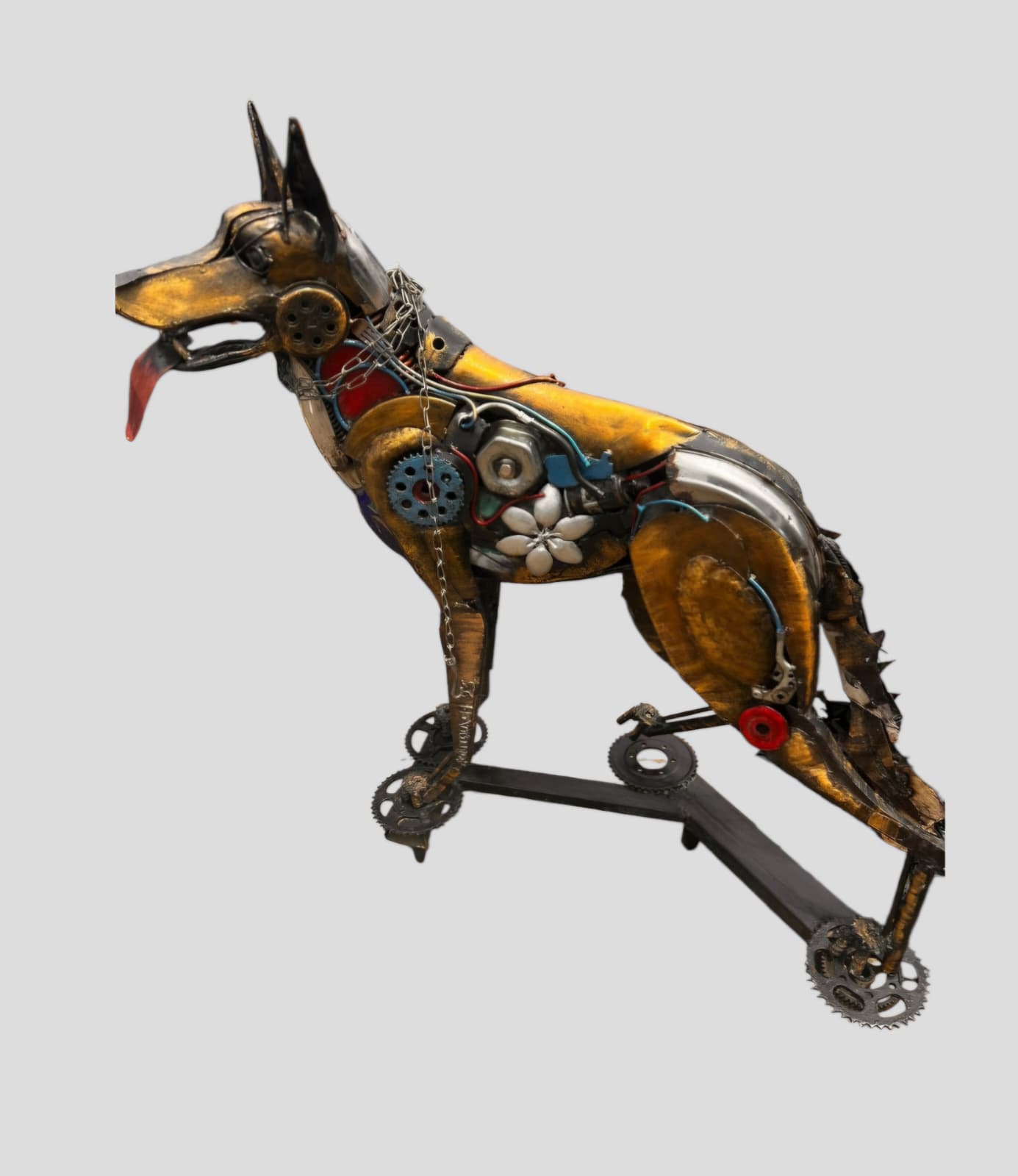 Sentinel Dog by Femi Peter — Salvaged metal, bicycle gears, chain and machine parts
