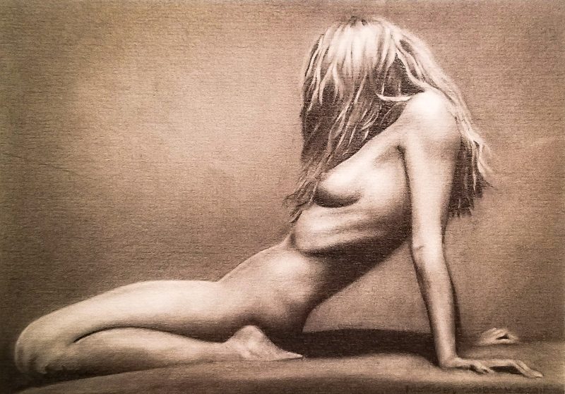 Leaning back nude by Michael Gibson — Pencil